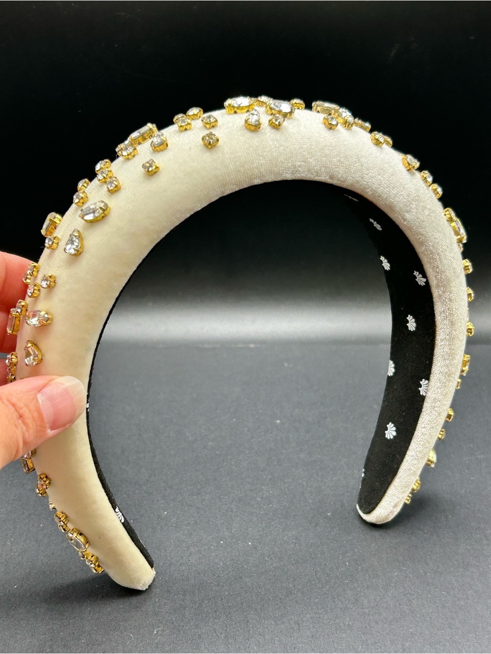 Lele Sadoughi Anna Padded Headband Cream Rhinestones